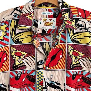 Oh Snap Drill Clothing Co Shirt Sz S Mens Comic Pop Art‎ Pizza Pinup Lips Boom